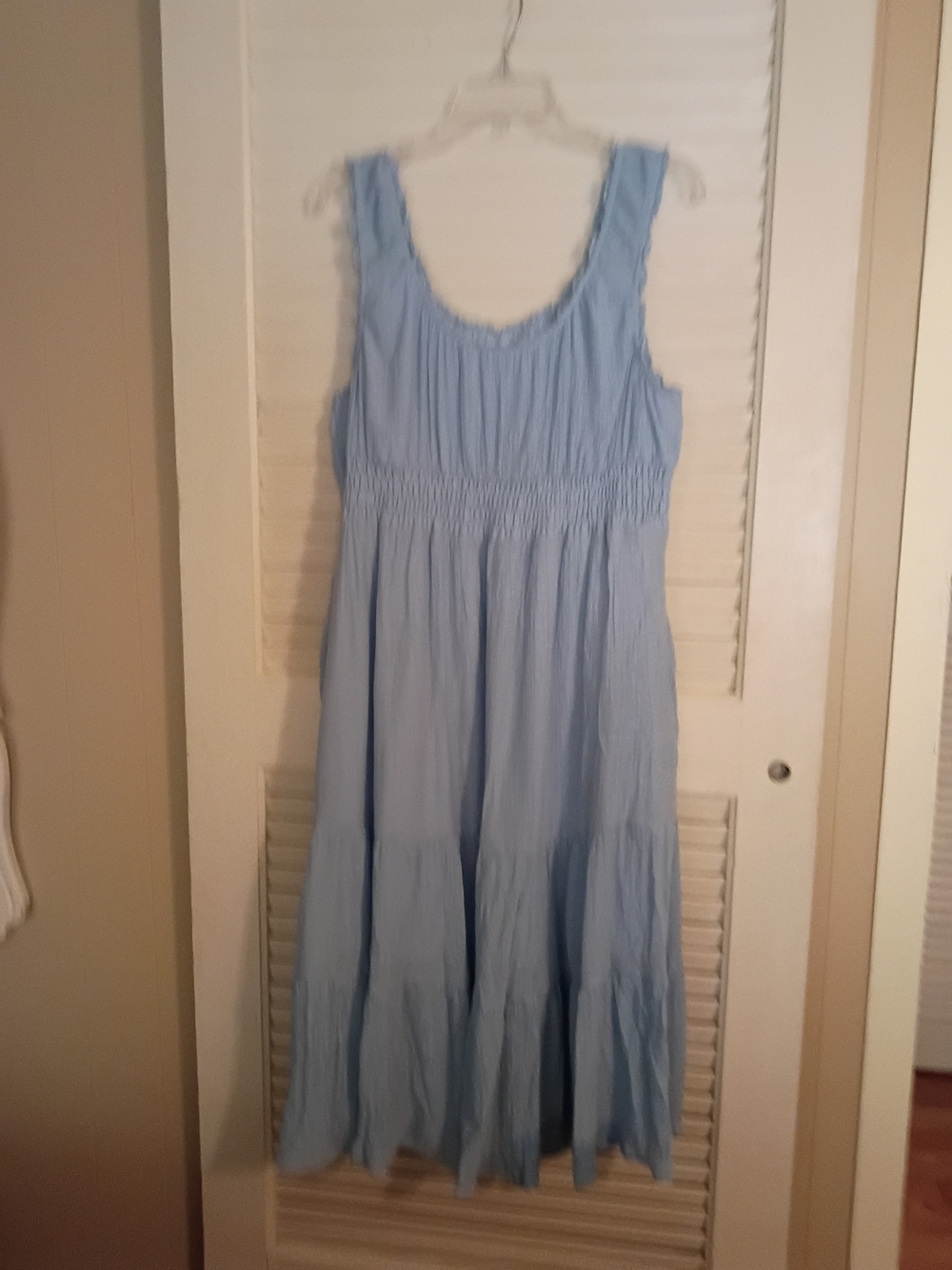 Light Blue Smocked Tiered Midi Dress - Women's Summer Dress - Picture 4 of 6